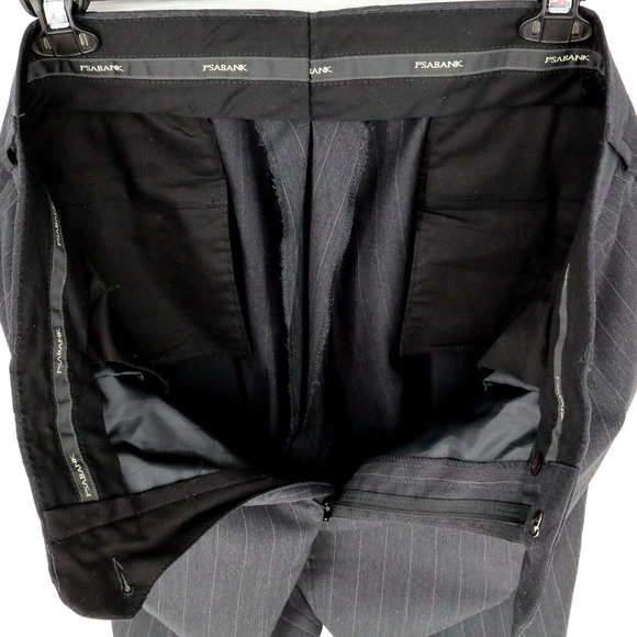 Jos A Bank Suit Mens 44R Dark Gray Pinstripe Wool Jacket Lined Pleated Cuffed - Picture 16 of 16